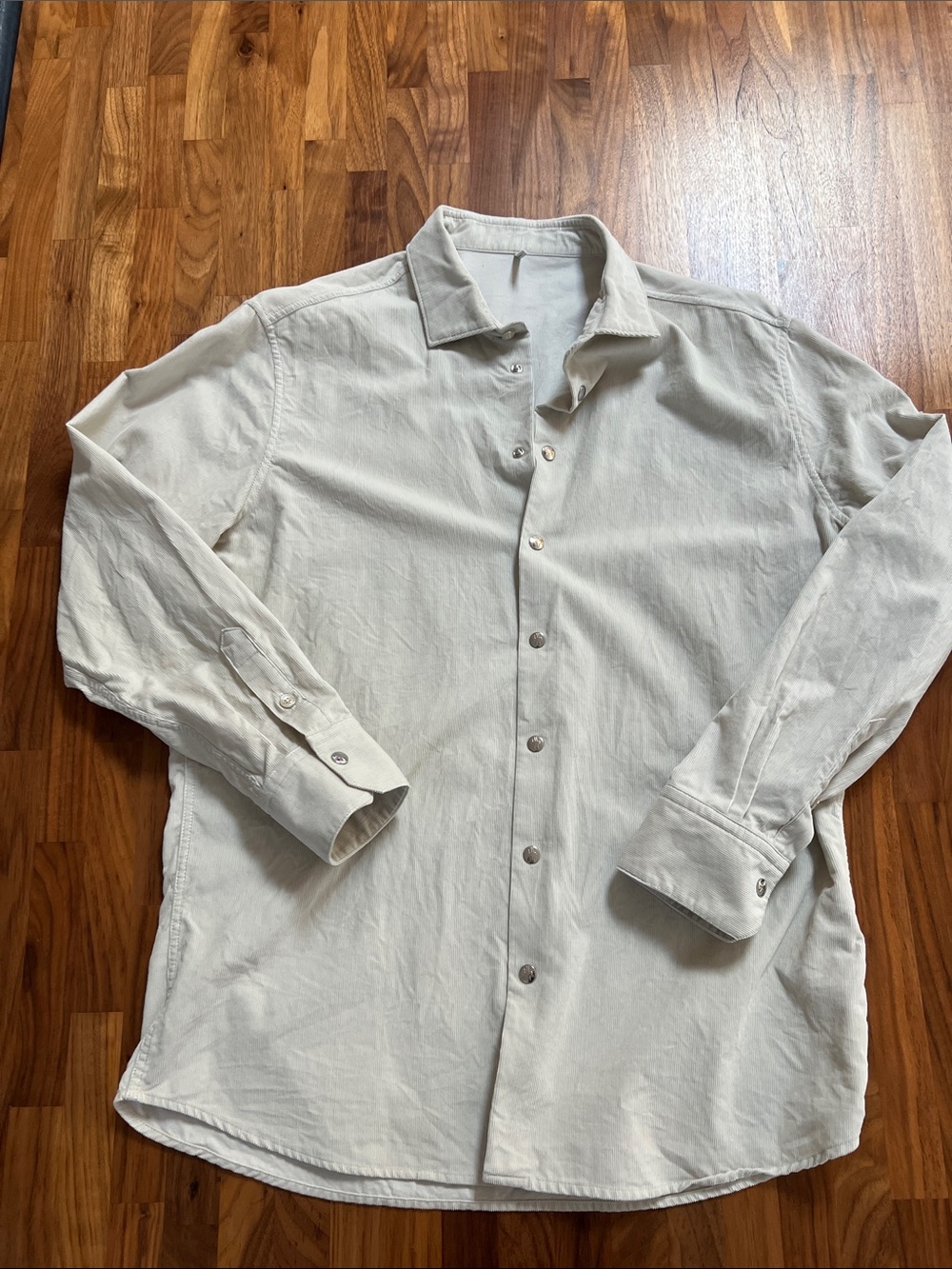 Moncler Off-White Casual Corduroy Button-Down Shirt